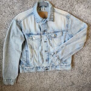 &DENIM Jacket Womens S Blue Denim Collared Button Pockets Short Casual